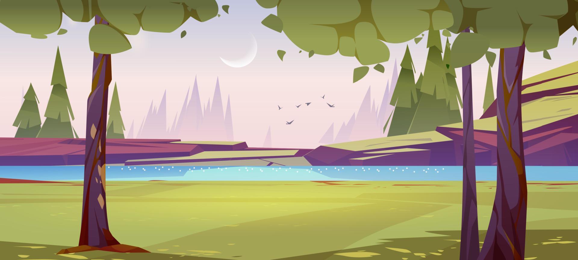 Cartoon nature landscape, early morning scene vector