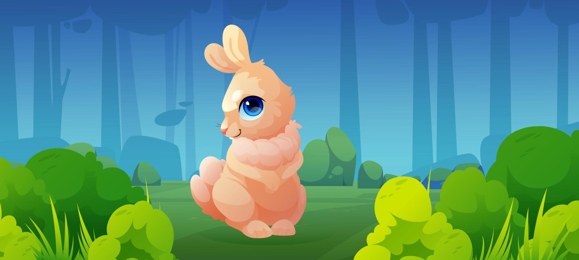 Cute hare or bunny on glade in forest vector