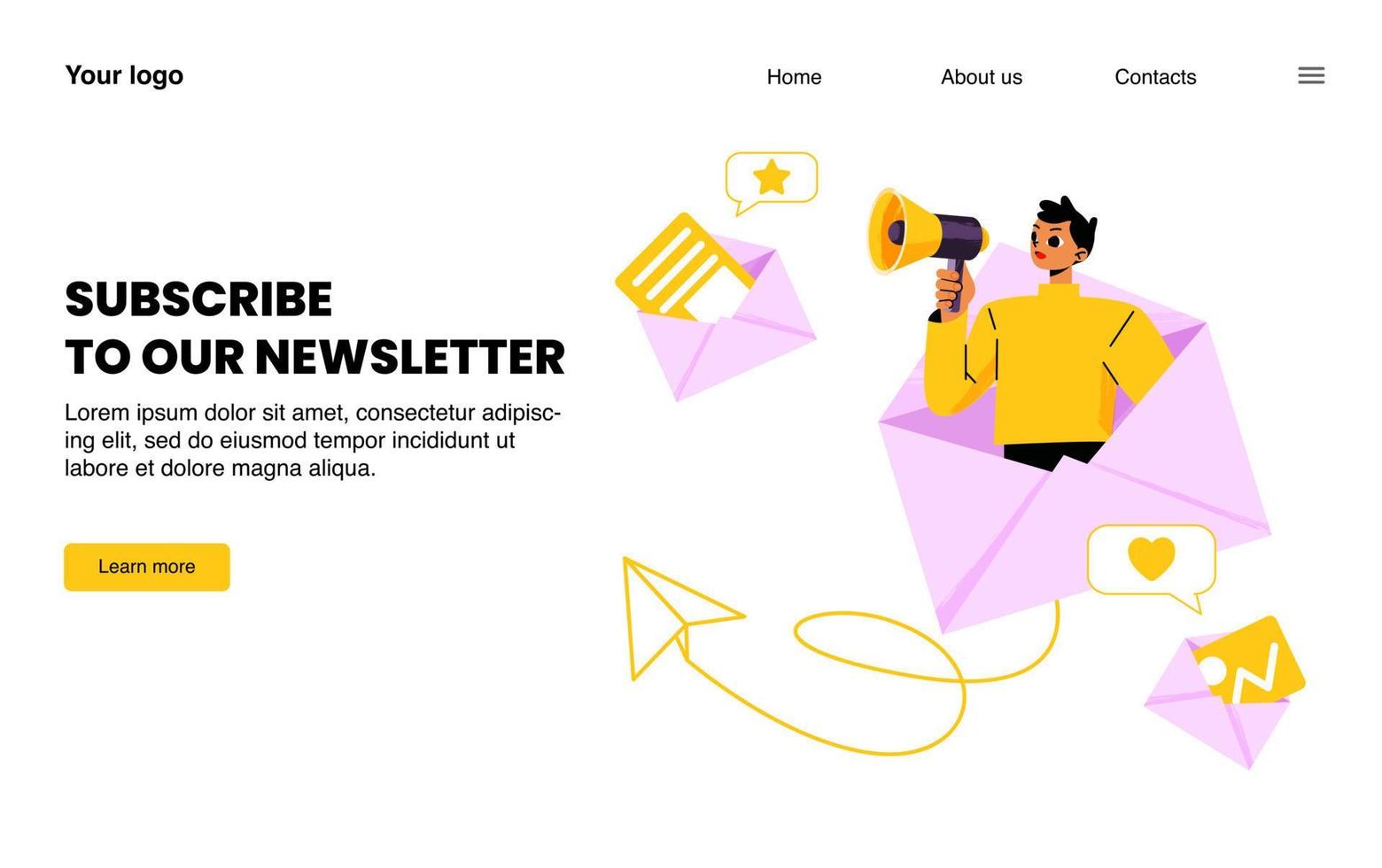 Subscribe to our newsletter landing page, media vector