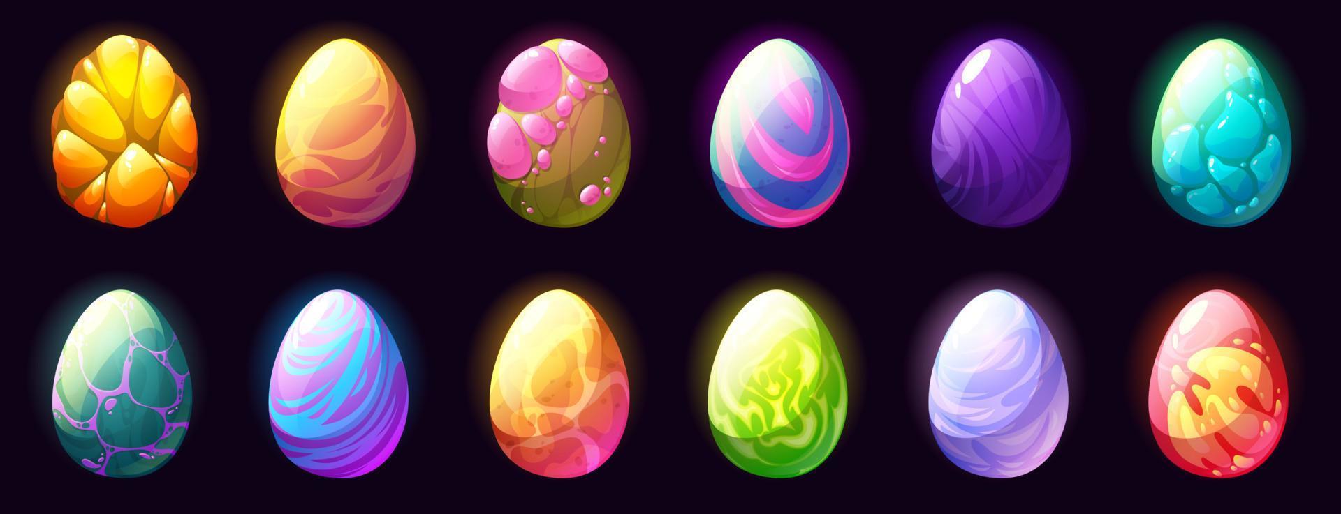 Fantasy eggs of dragon, magic monster vector
