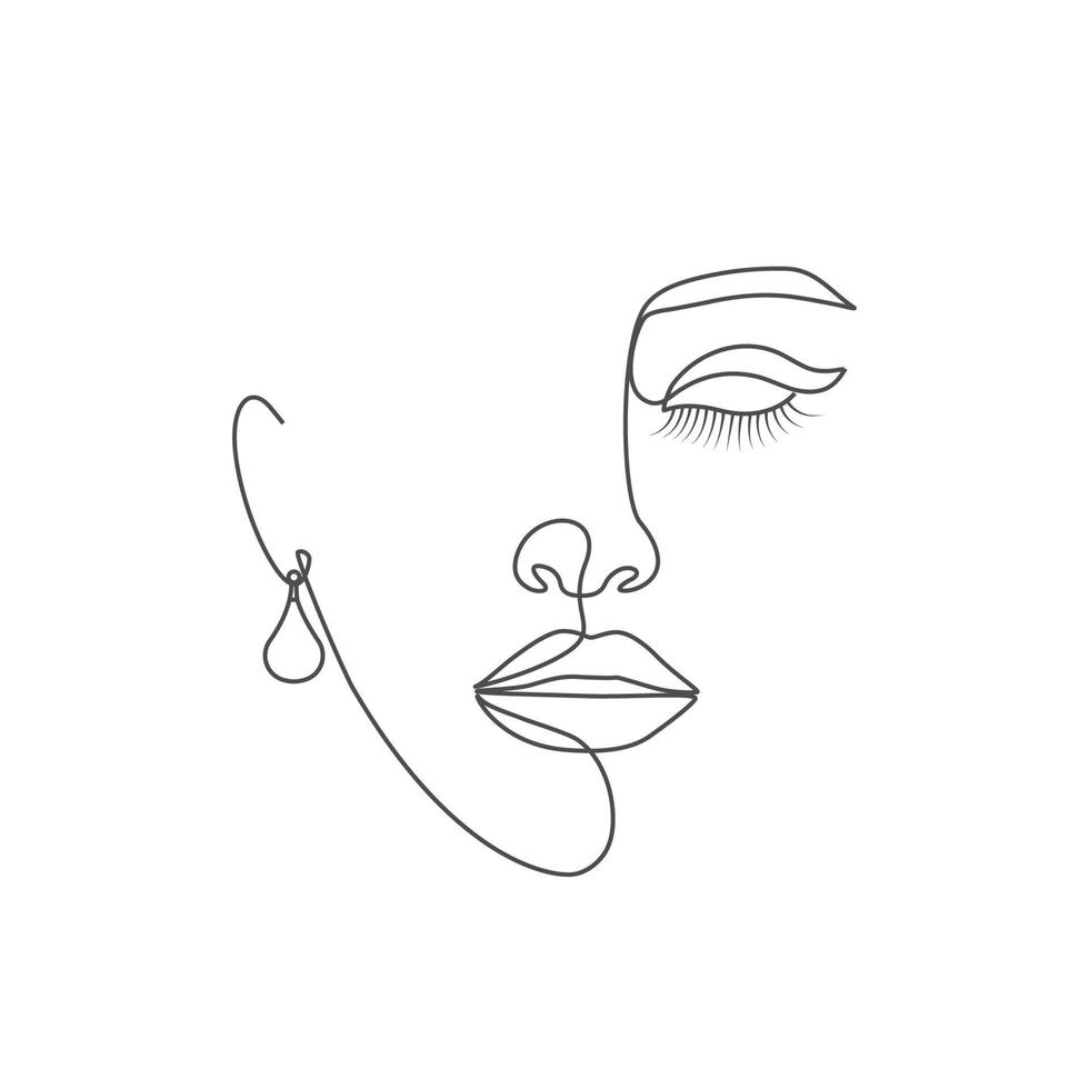 Beauty Eye Lash Female Face One Line Art Drawing vector