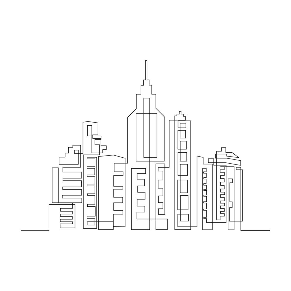 Continues line city buildings one line art drawing vector