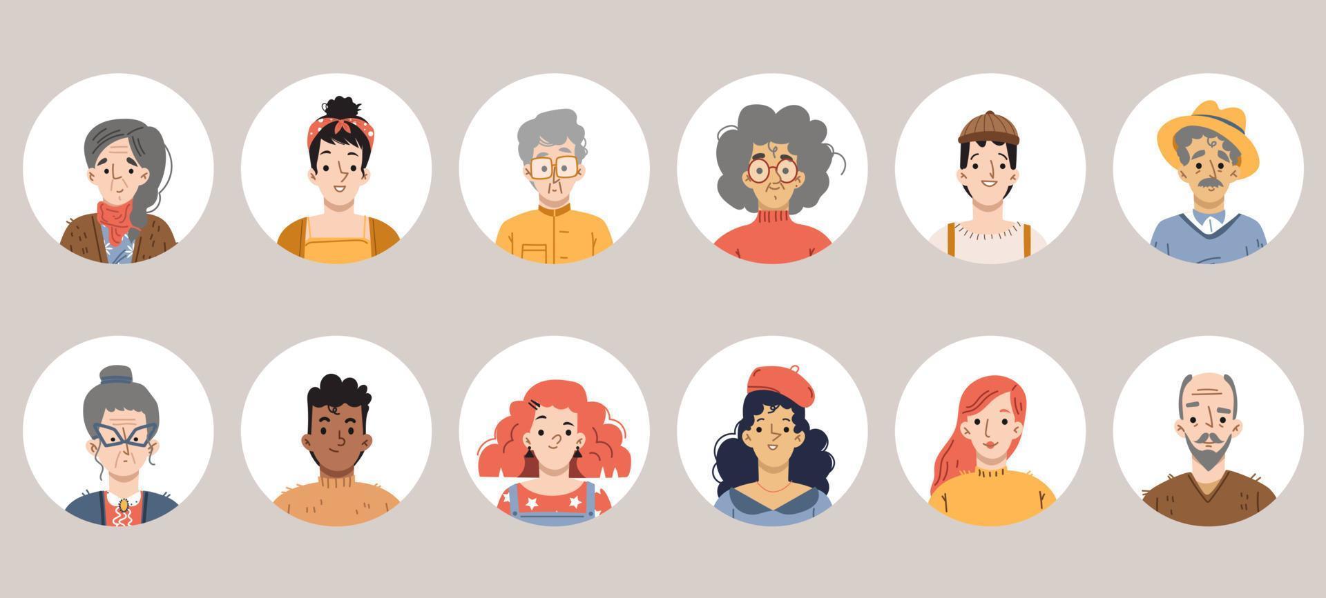 Diverse people avatars, person faces vector