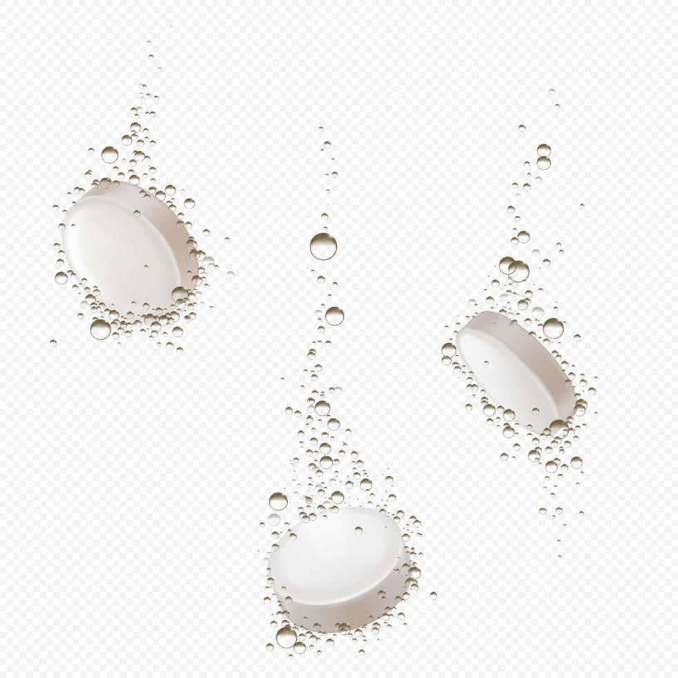 Effervescent soluble tablet with bubbles in water vector