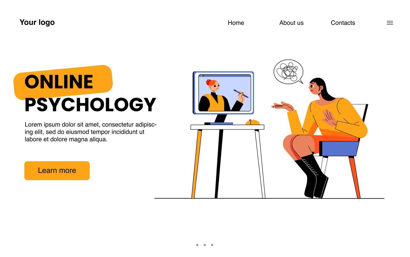 Online psychology landing page, distant helpline vector