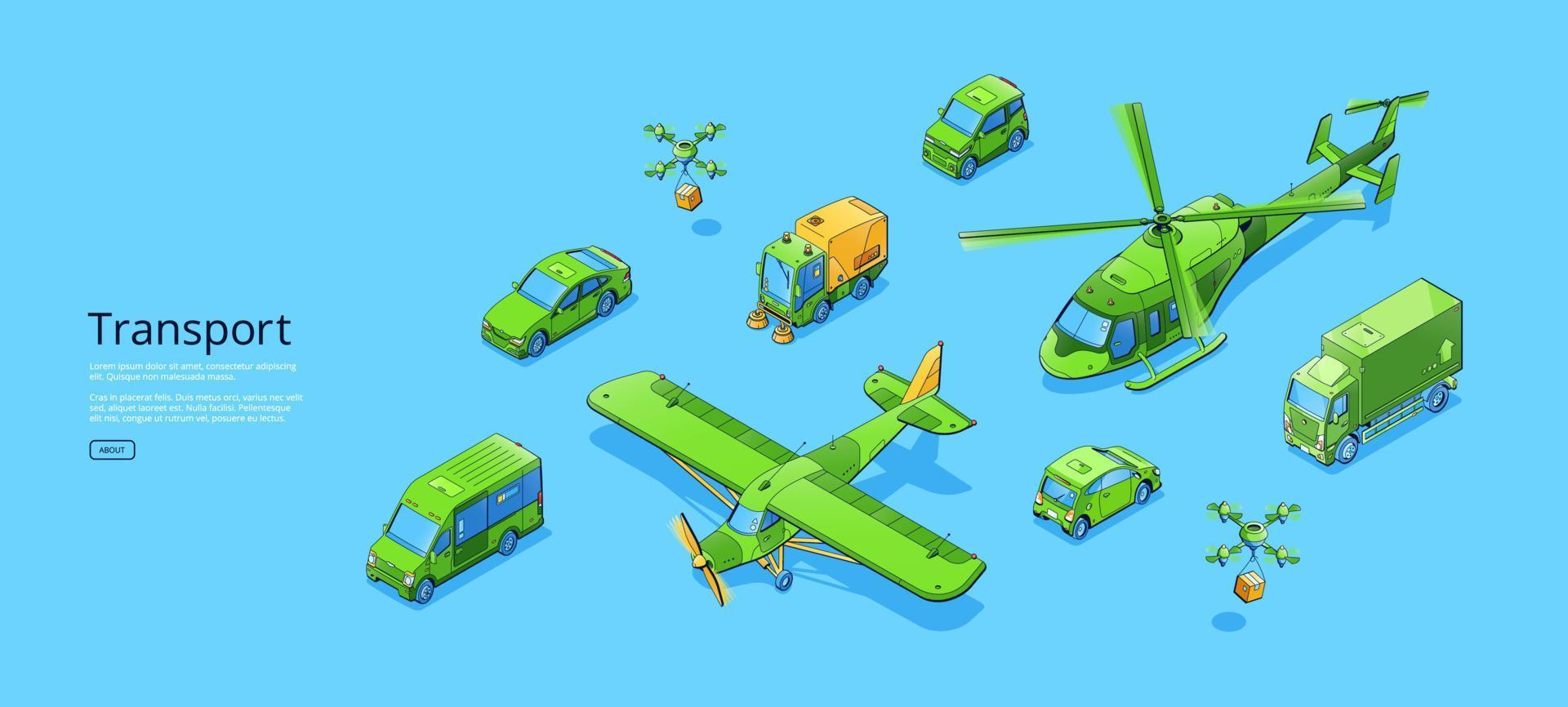 Transport isometric banner with transport modes vector