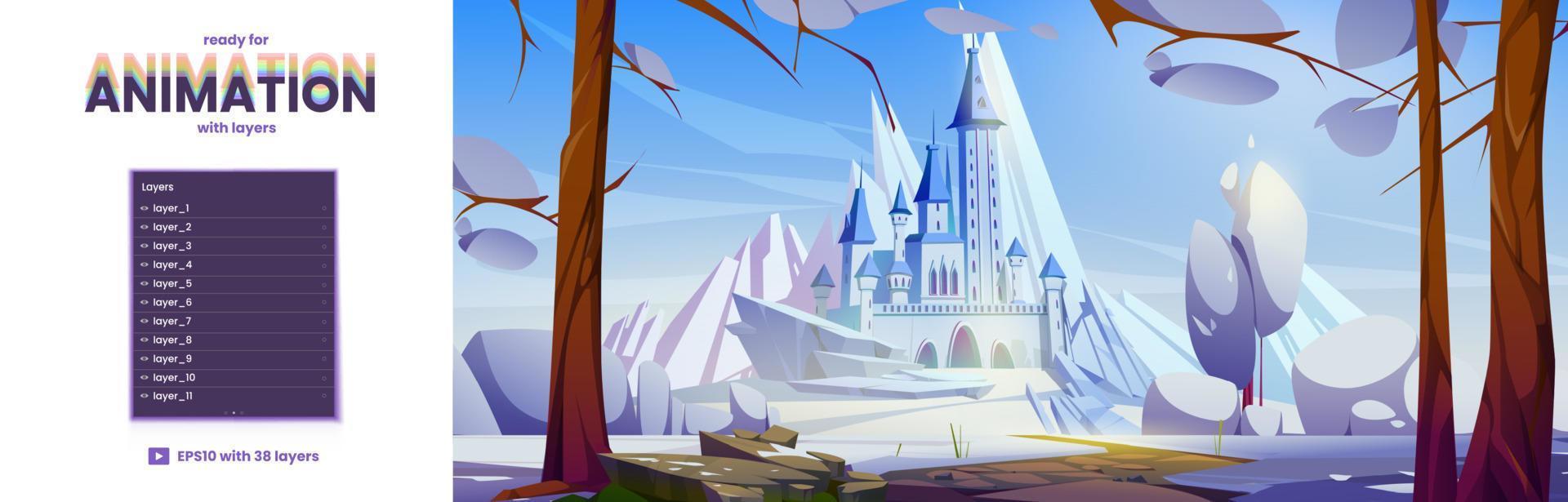 Parallax background with castle in winter vector