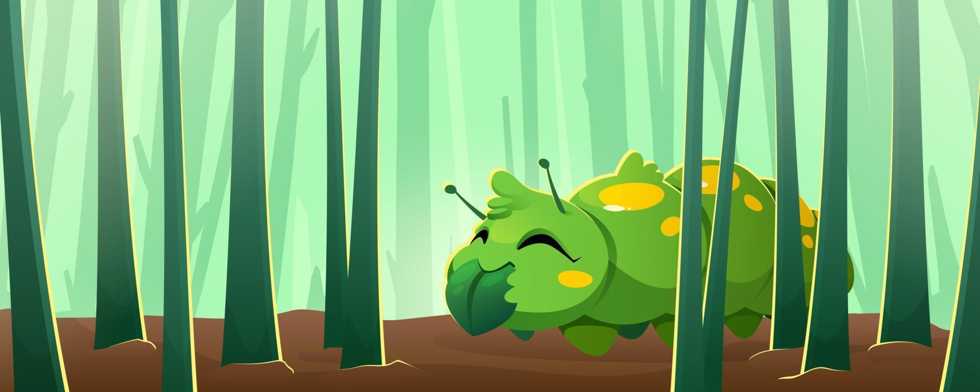 Cute caterpillar eat plant leaf in grass vector