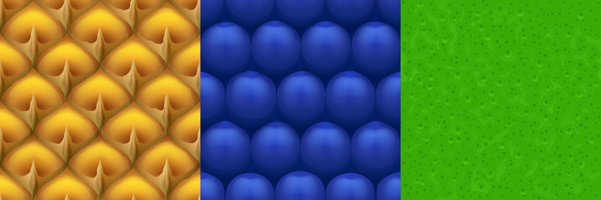 Textures of blueberries, pineapple and lime peel vector