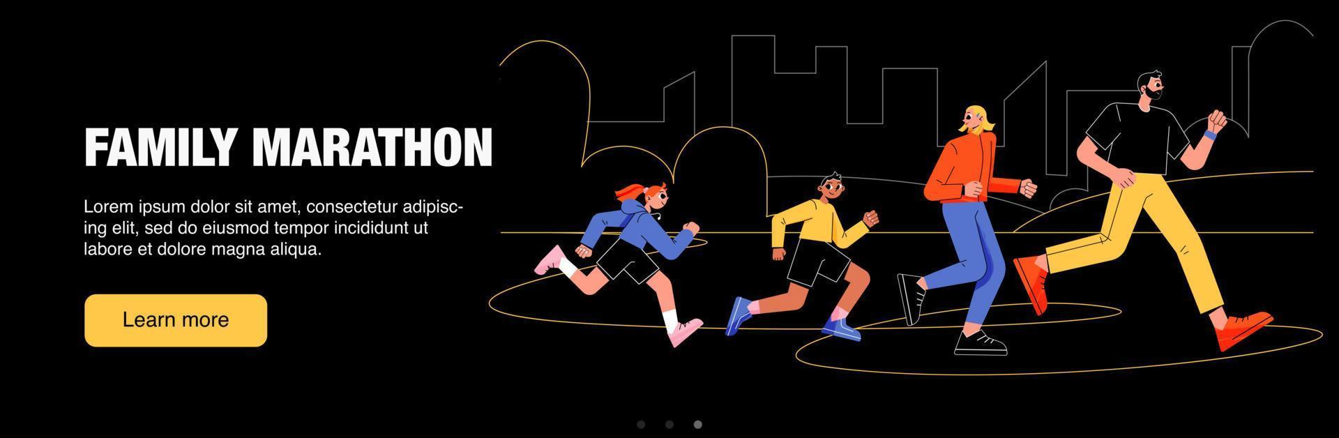 banner web de maratón familiar, invitación a correr vector