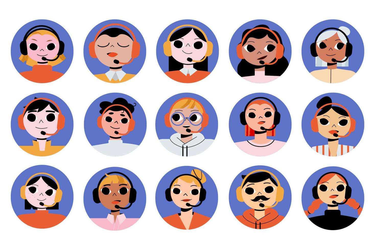 Call center operators avatar or round icons set vector