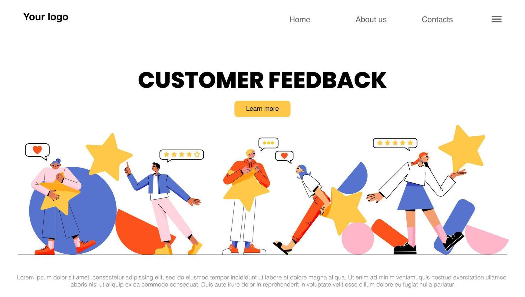 Customer feedback landing, people holding stars, vector