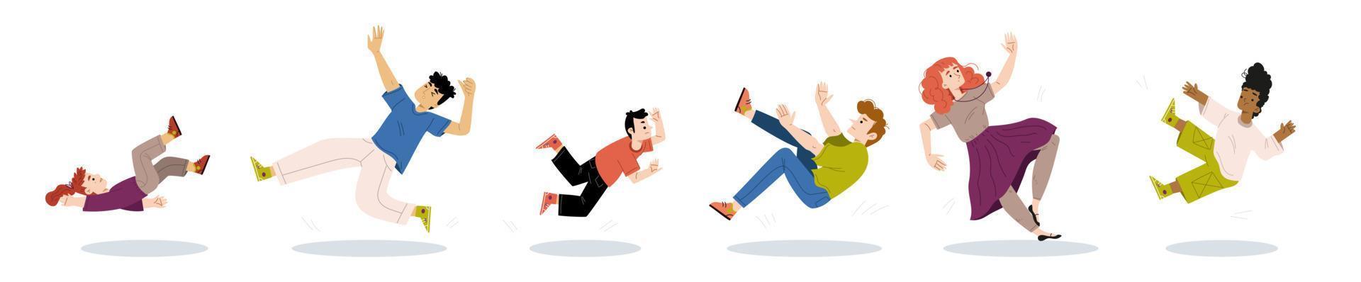 Falling people, clumsy characters fall down set vector