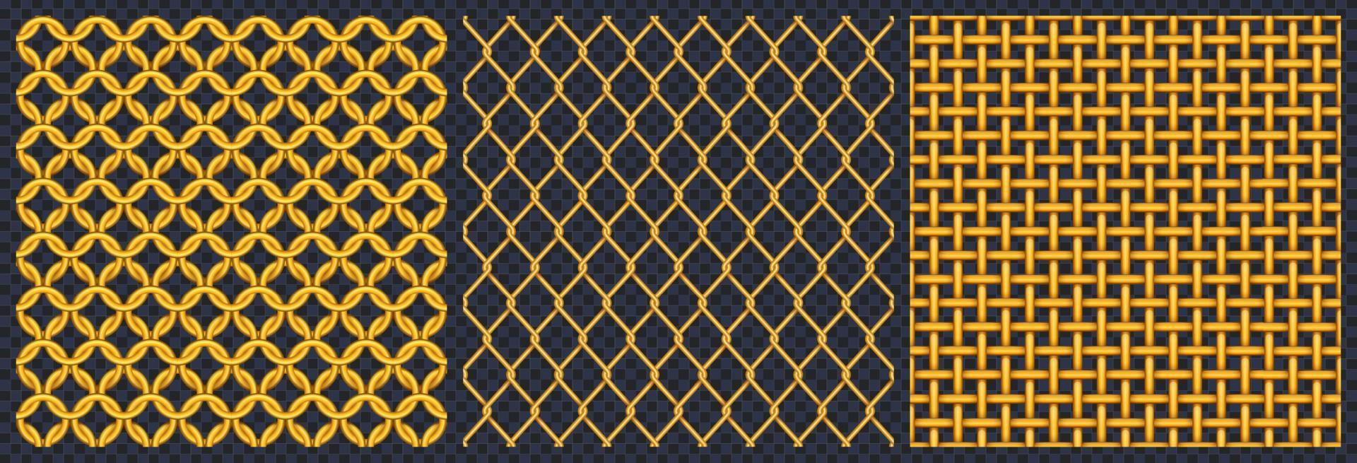 Gold metal grid or mesh texture, seamless pattern vector