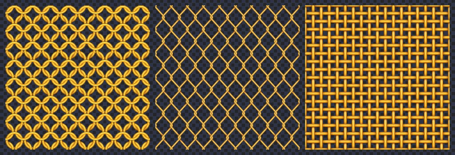 Gold metal grid or mesh texture, seamless pattern vector