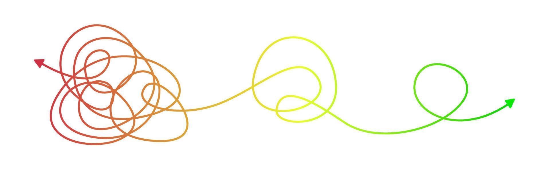 Chaos solving. Tangled line turn into straight line as a concept of chaos solving. Vector illustration