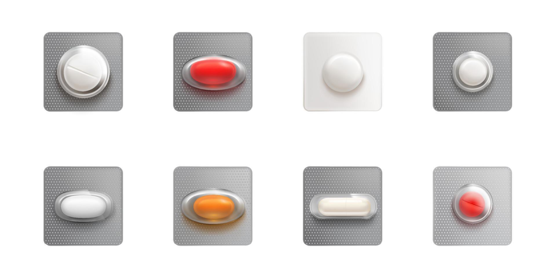 Single blisters with capsules and pills vector