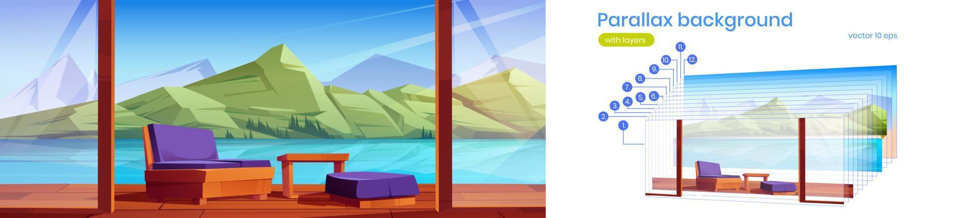 Parallax background with terrace on lake shore vector