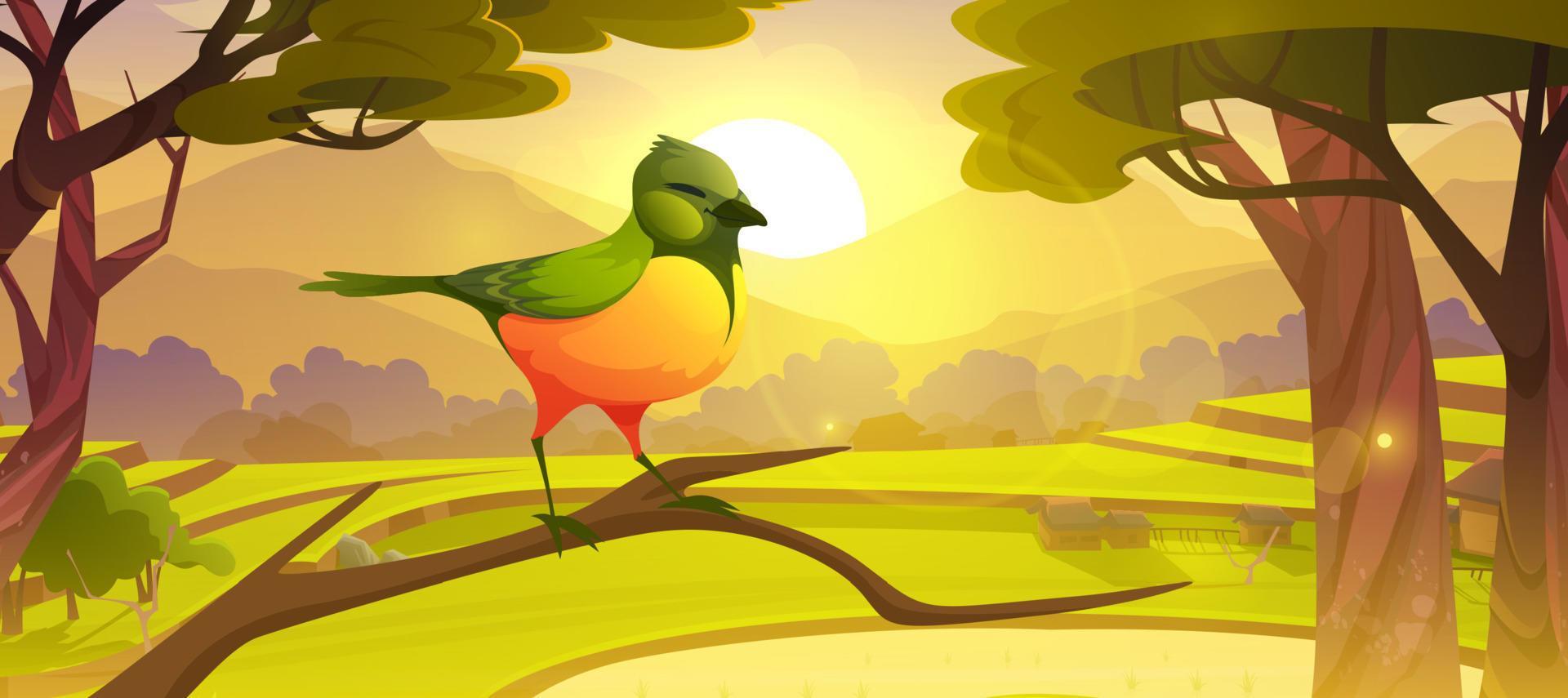 Cartoon bird sitting on tree branch, cute birdie 13531196 Vector Art at ...