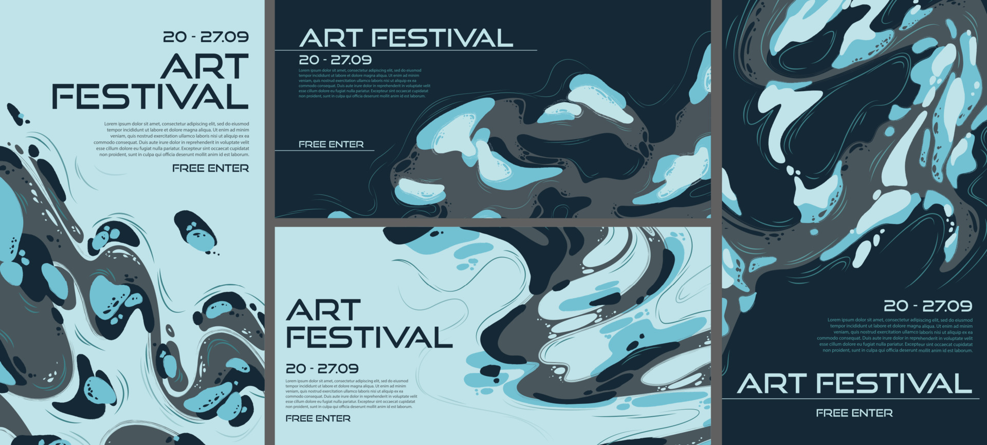 Abstract posters for art festival, backgrounds set 13531200 Vector Art
