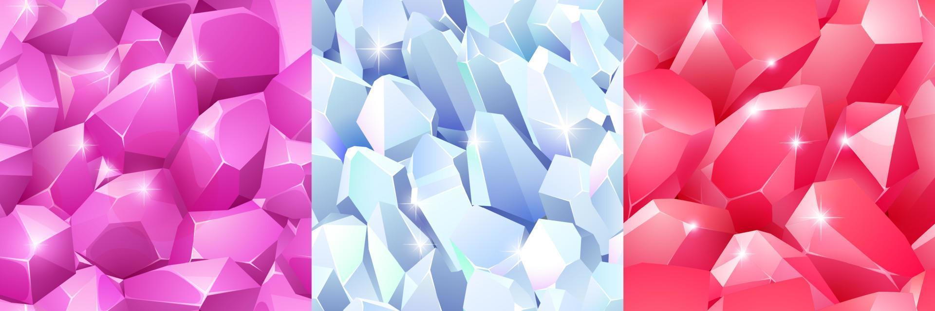 Magic crystals textures, seamless backgrounds vector