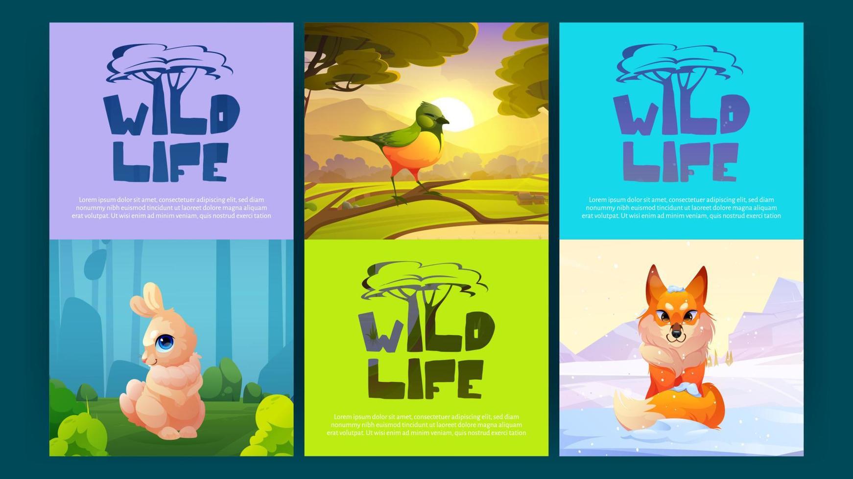 banners de dibujos animados de vida salvaje con animales del bosque vector