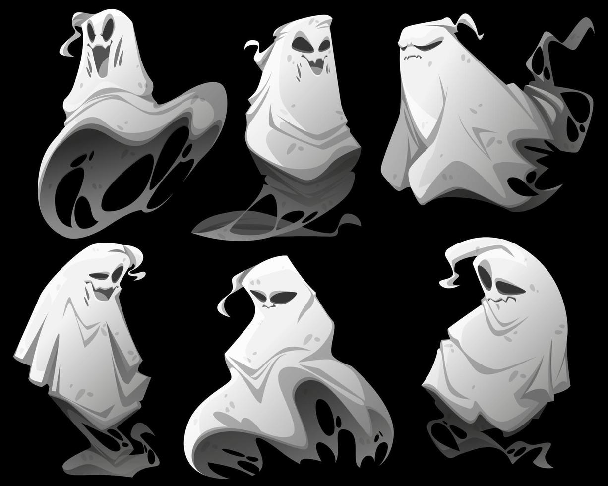 Spooky ghosts, spirits, scary Halloween characters vector