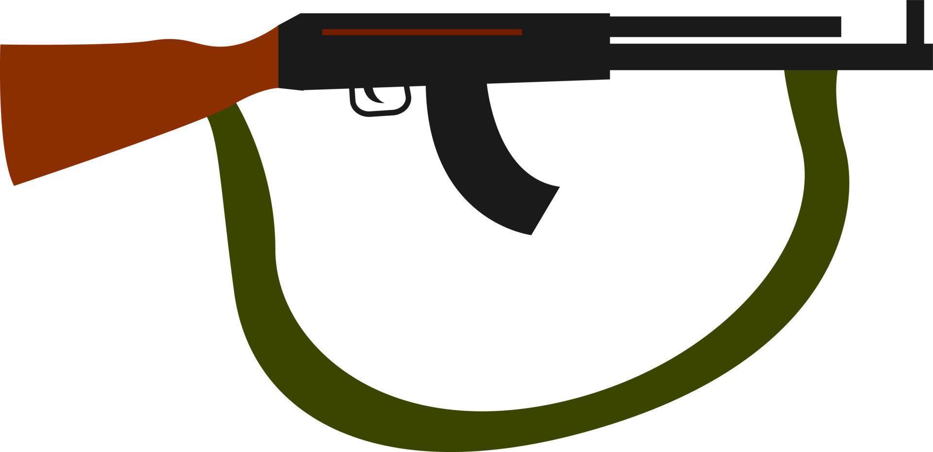 Rifle de asalto con cinturón verde, ilustración, vector sobre fondo blanco.