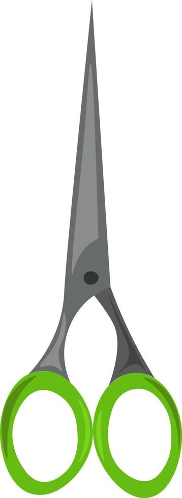 Green scissors, illustration, vector on white background.
