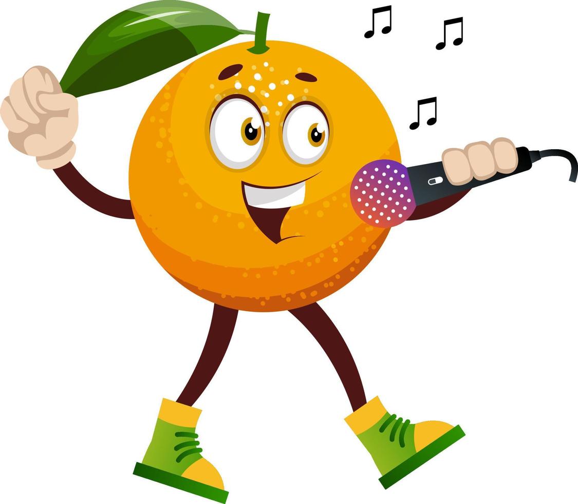 Orange with microphone, illustration, vector on white background.