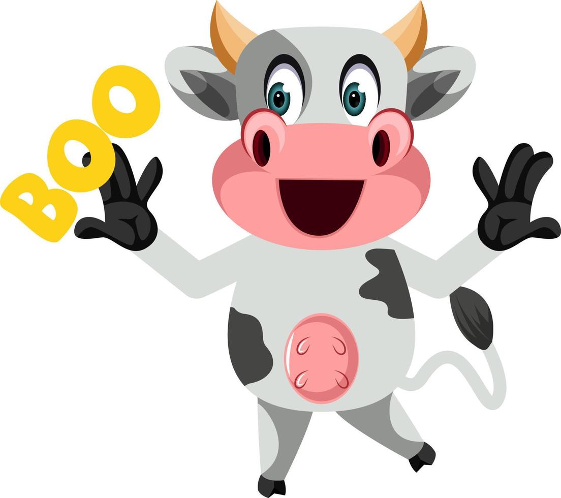 Cow scaring, illustration, vector on white background.