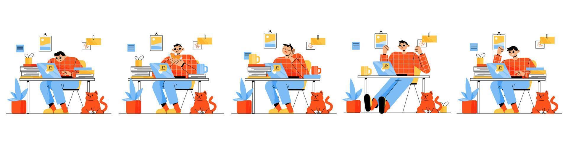 Man work on laptop in office or at home vector