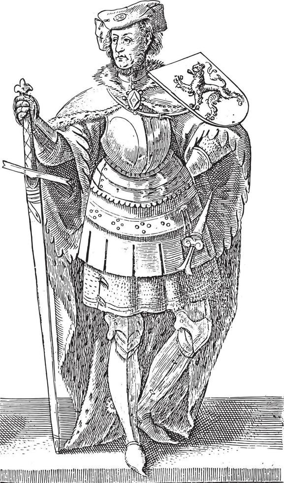 Count William I of Holland, Hendrick Goltzius, after Willem Thibaut, vintage illustration. vector