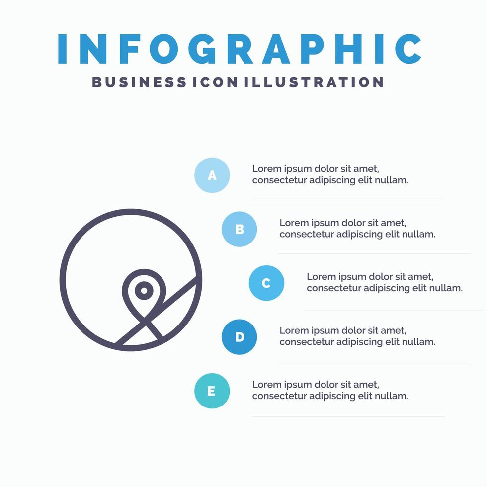 icono de línea de mapa de ubicación de mapa básico con fondo de infografía de presentación de 5 pasos vector