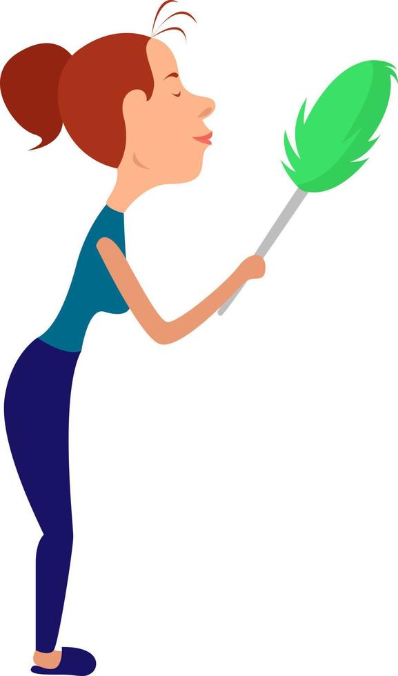 Woman cleaning dust, illustration, vector on white background