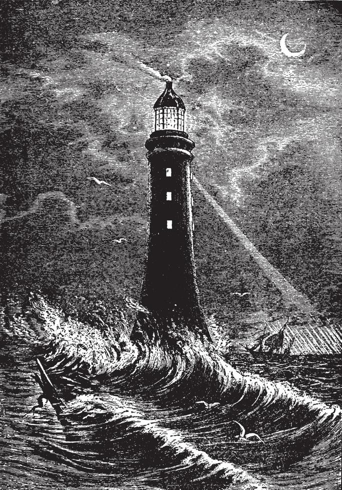 Eddystone Lighthouse, vintage illustration. vector