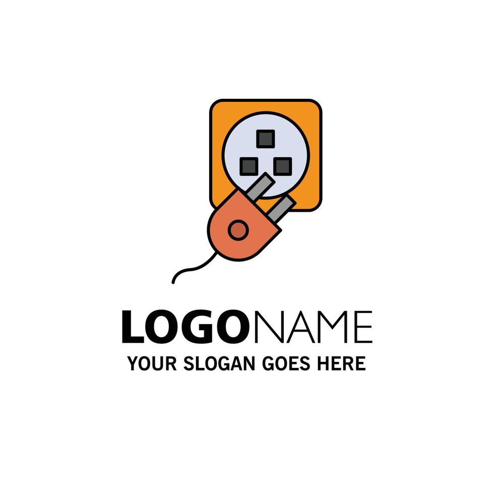 Plug Electric Electric Cord Charge Business Logo Template Flat Color vector