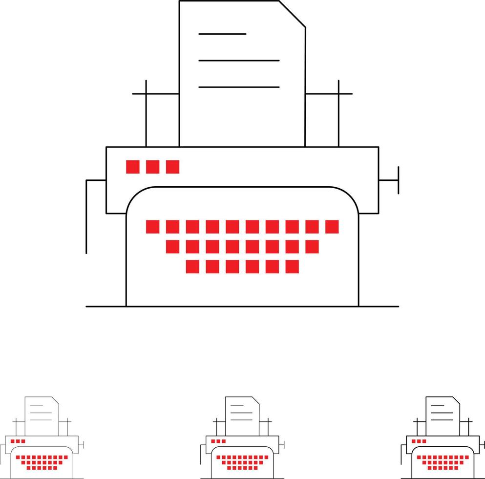 Printer Fax Print Machine Bold and thin black line icon set vector
