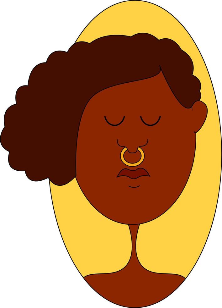 Tranquila chica negra, ilustración, vector sobre fondo blanco.