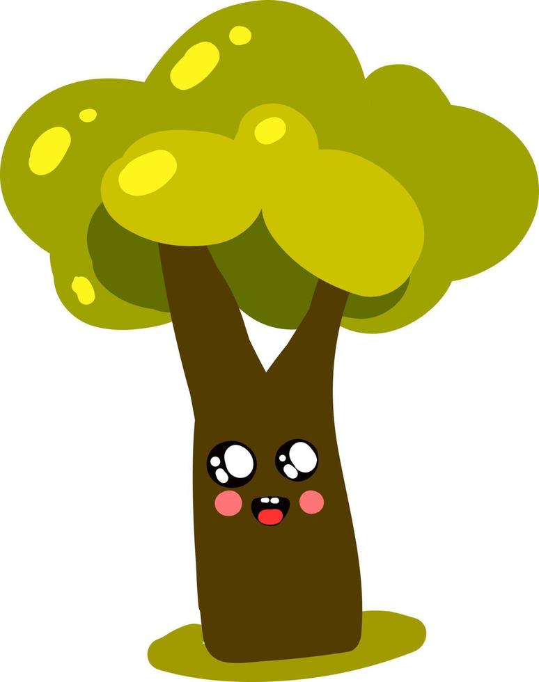 Lindo árbol verde, ilustración, vector sobre fondo blanco.