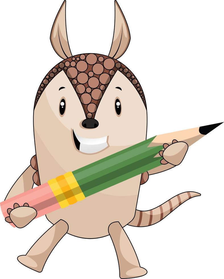 Armadillo with pen, illustration, vector on white background.