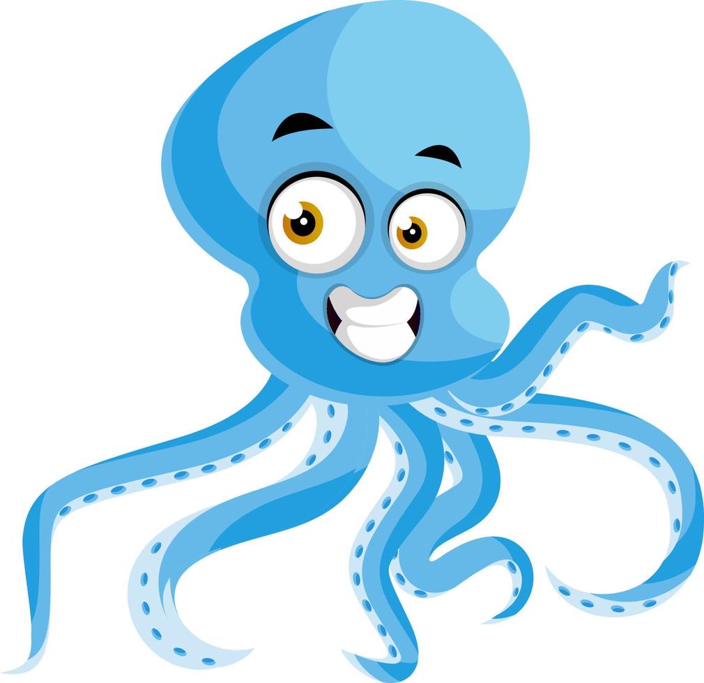 Happy octopus, illustration, vector on white background.