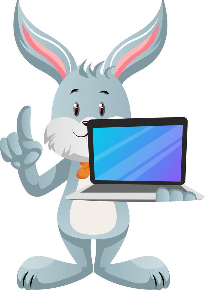 Bunny with laptop, illustration, vector on white background.