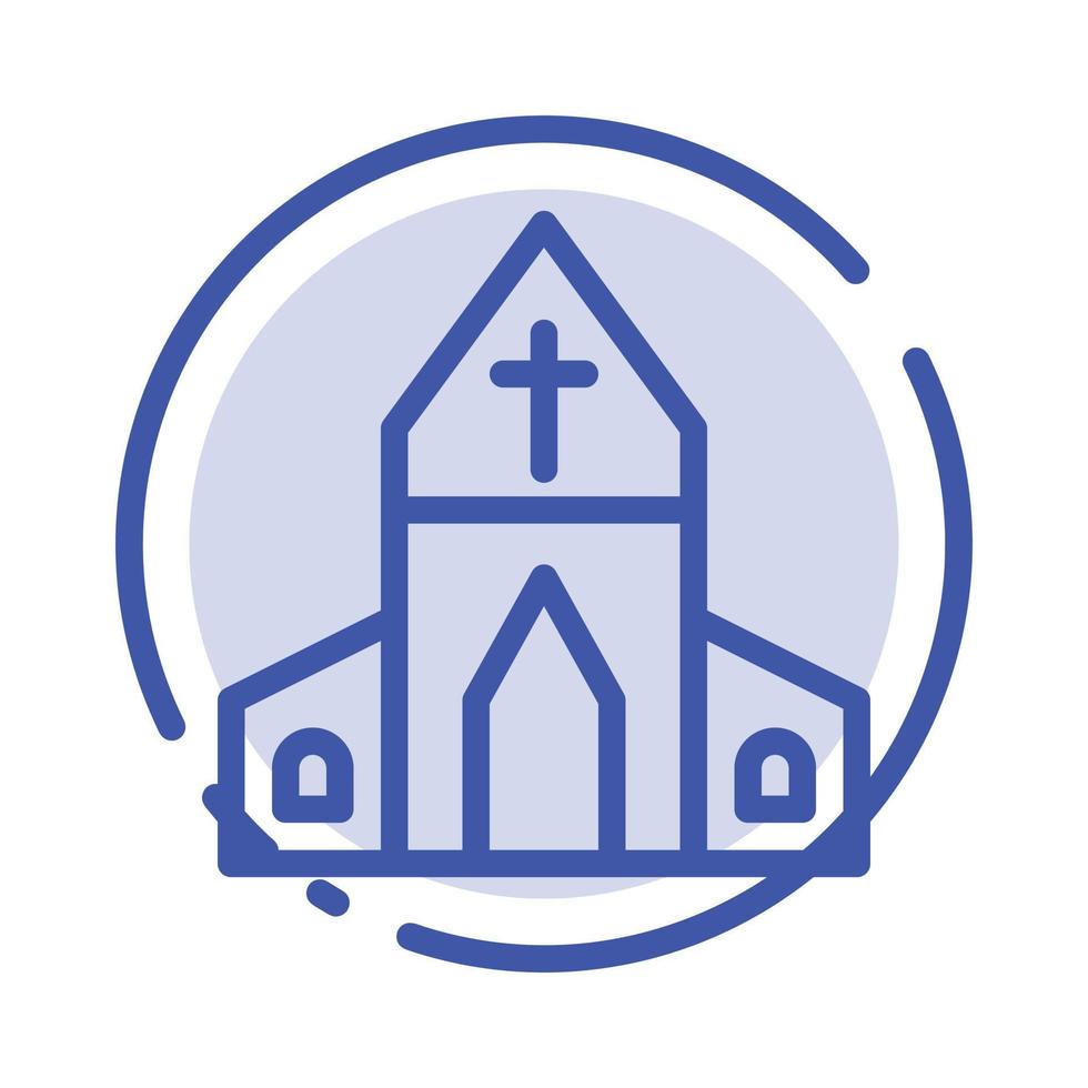 iglesia casa pascua cruz azul línea punteada icono de línea vector