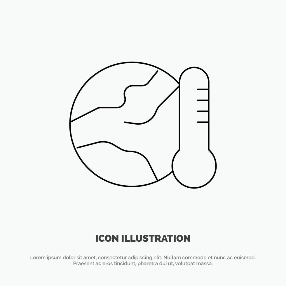 vector de icono de línea de temperatura caliente global del medio ambiente terrestre