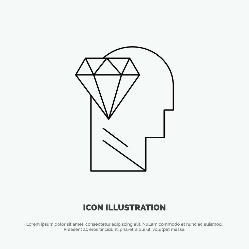 Mind Perfection Diamond Head Line Icon Vector