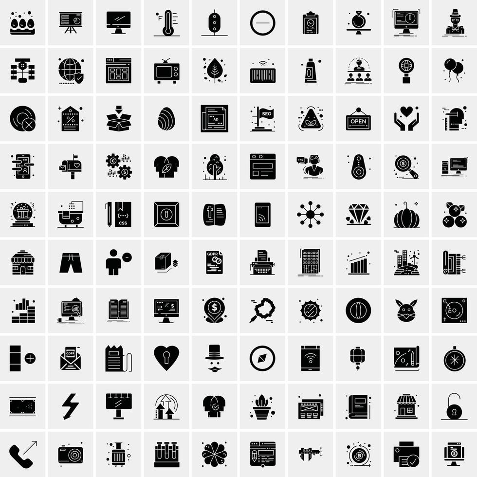 Set of 100 Business Solid Glyph icons vector