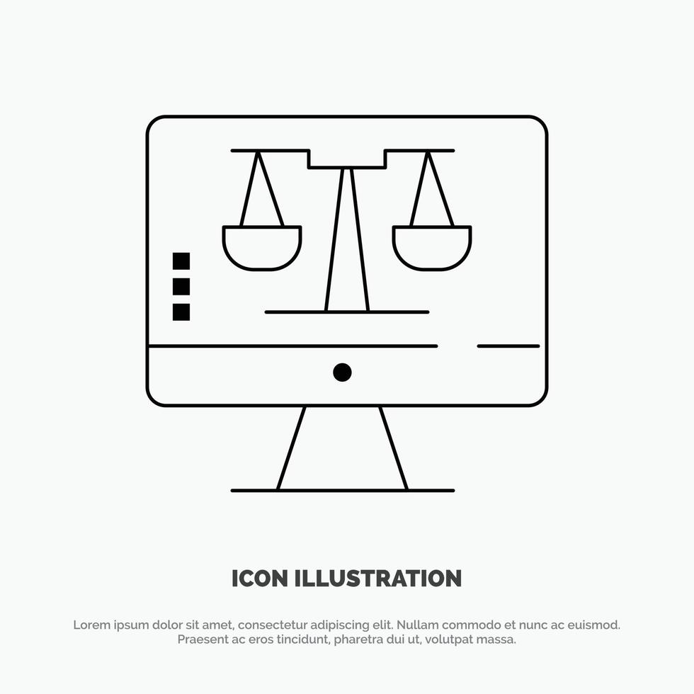Digital Law Online Computer Technology Screen Line Icon Vector