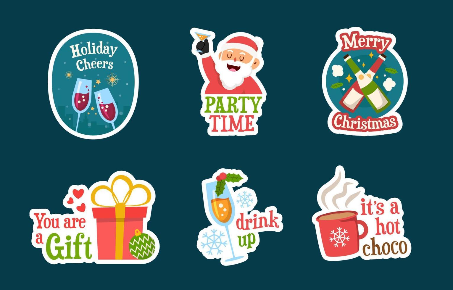 Christmas Festivity Adult Party Sticker Collection vector