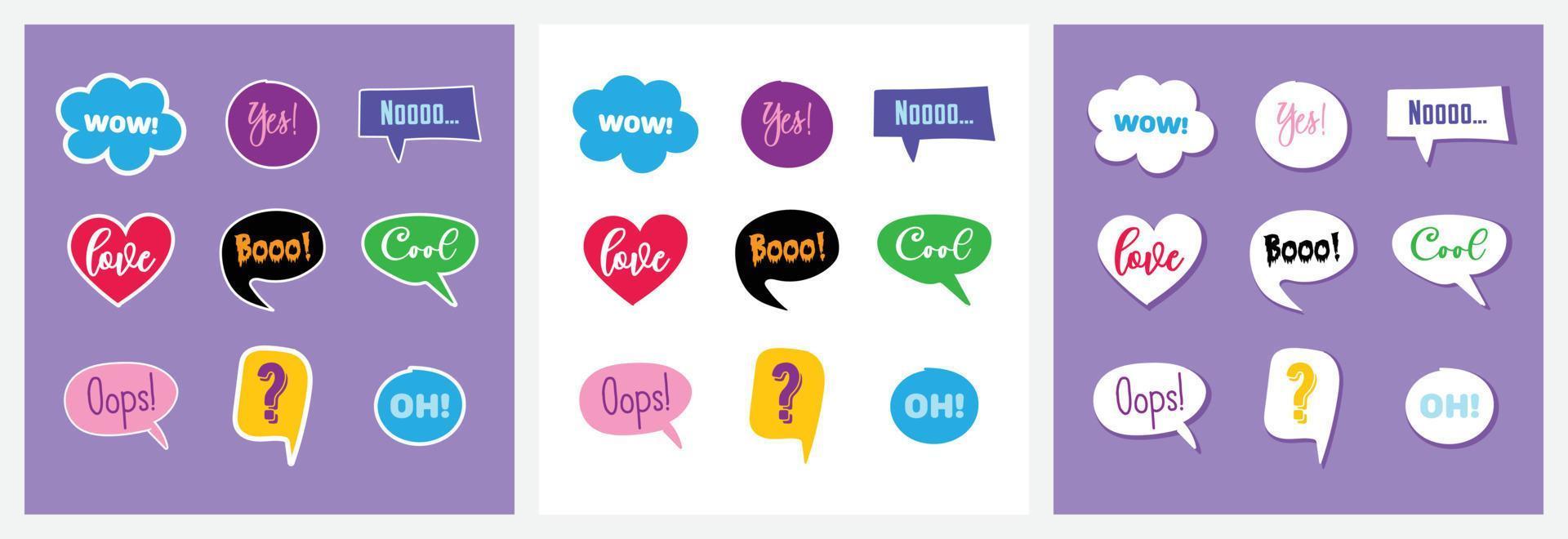 Bright stickers set of text balloons, create in candy colors. Perfect for messengers and design products. vector